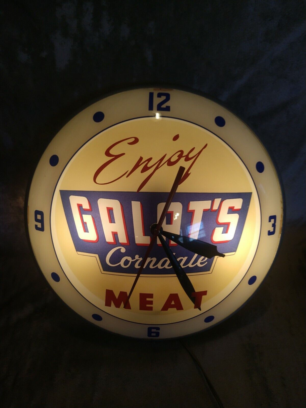 Vintage Rare Galats Corndale Meat double bubble wall clock lighted WORKS 