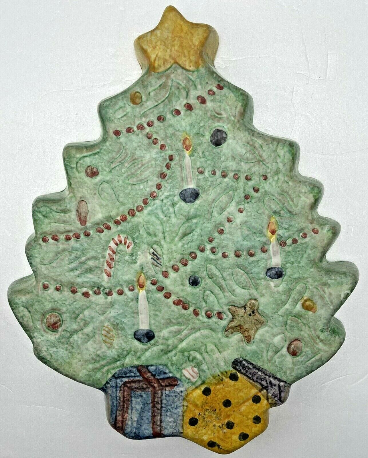 Vintage Macys The Cellar Christmas Tree Trivet Wall Hanging Ceramic Italy 