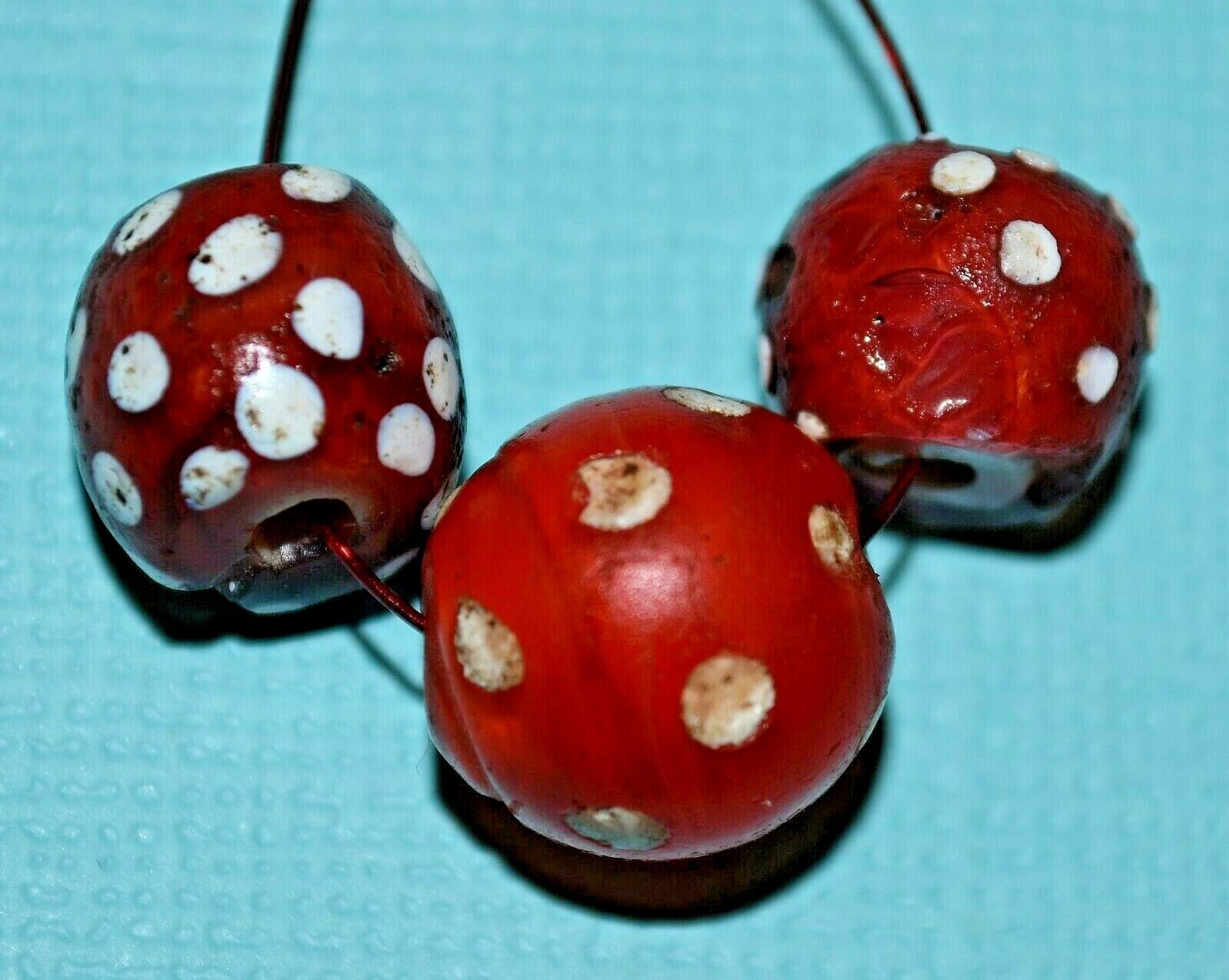 Antique Venetian Red Lampwork Skunk White Eyes Italian Glass Beads African Trade