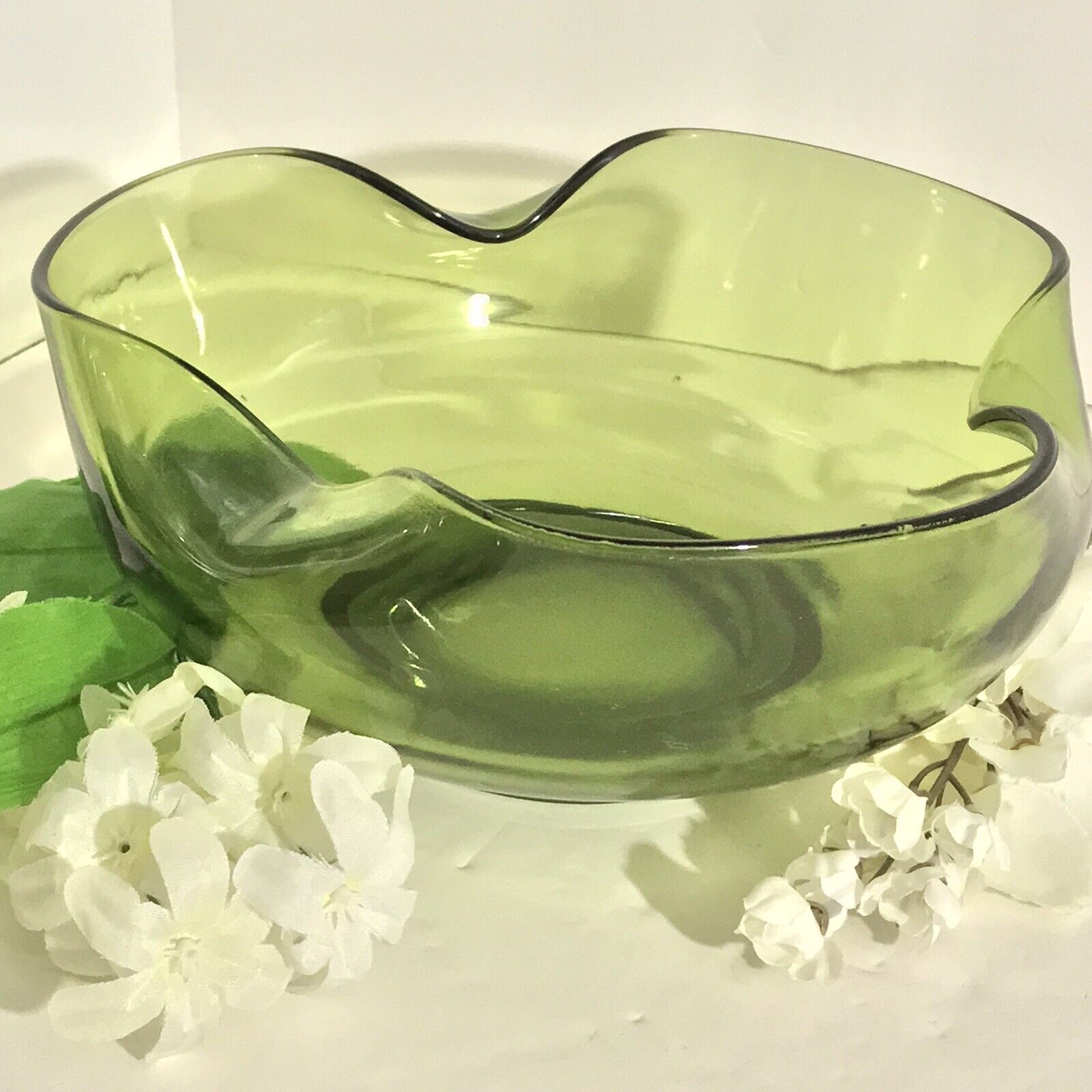 VTG  60’s Anchor Hocking ￼Green Accent Chip Bowl 9 1/4”Replacement From Dip Set