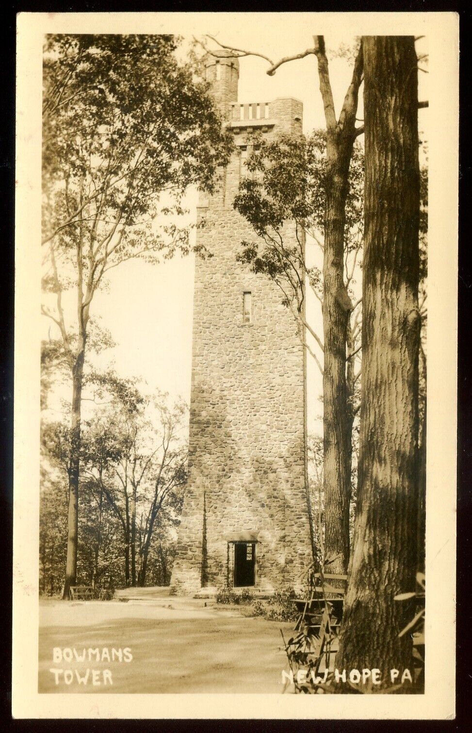 NEW HOPE Pennsylvania 1930s Bowmans Tower. Real Photo Postcard by Hayes