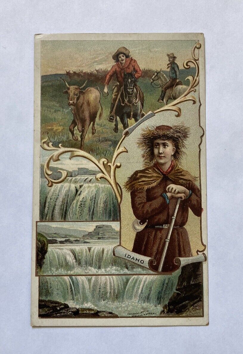 Arbuckle Bros Coffee Victorian Trade Card Idaho #48 Shoshone Falls Cowboys Lewis