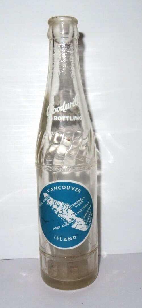 Vintage Rare :1953 Goodwill Bottling Victoria B.C. Soda Pop - 10 Fl oz