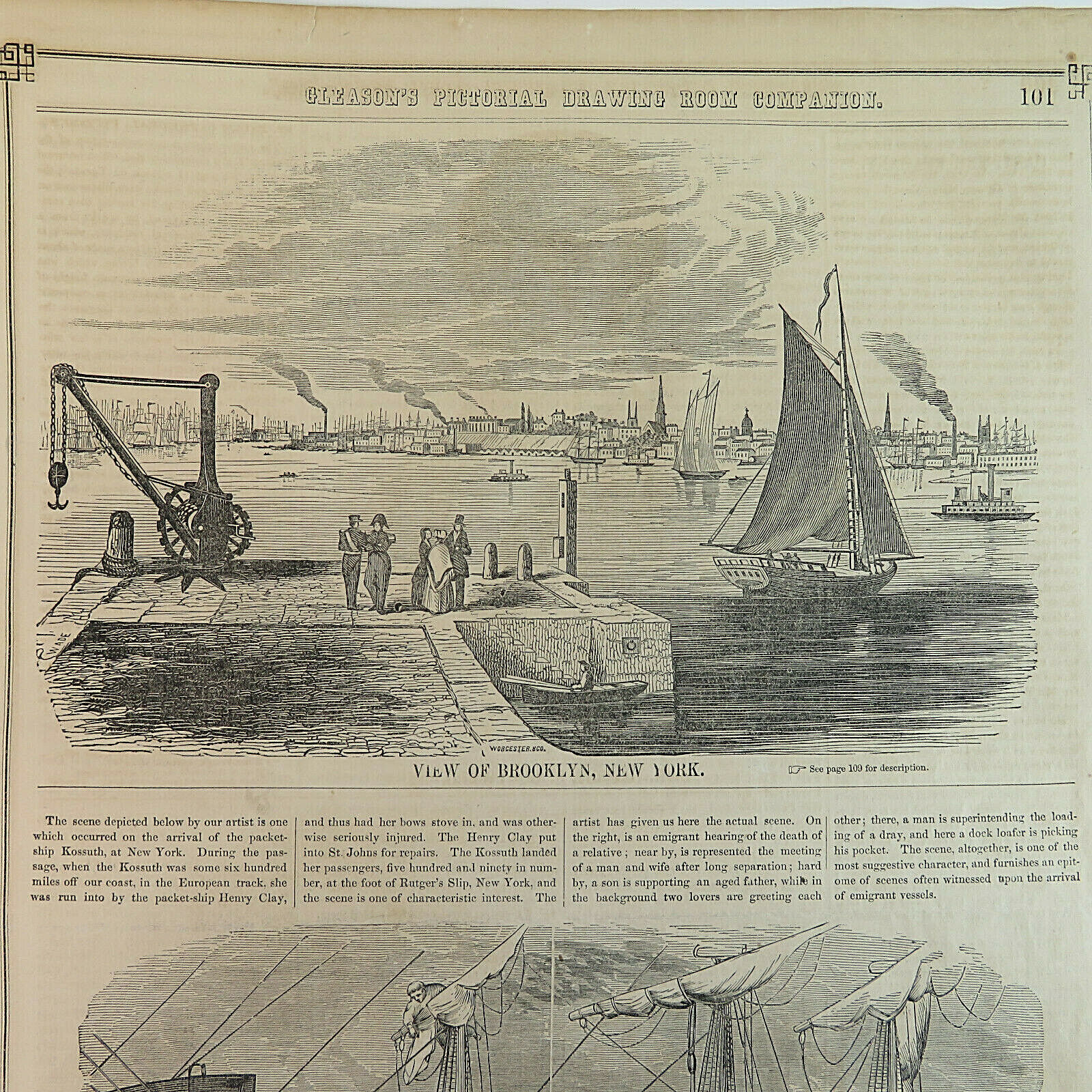 Vintage View of Brooklyn 1850, New York/Landing from an Emigrant Ship, Etchings