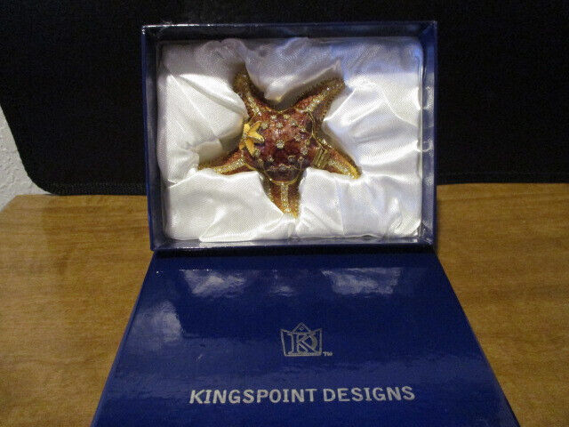 Kingspoint Designs Enamel & Bejeweled Crystal Star Fish TrinketBox & Necklace