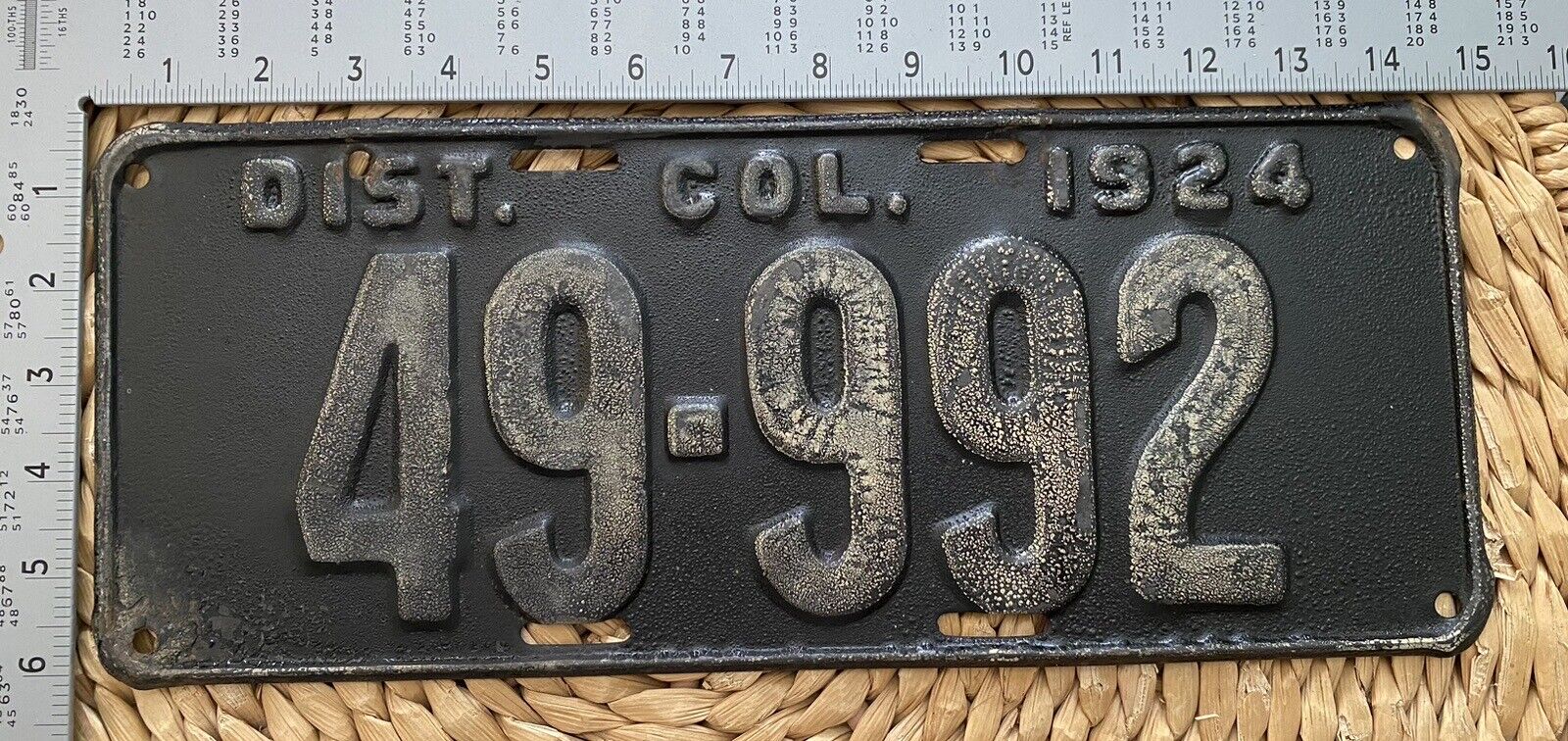 1924 Washington DC District Of Columbia License Plate 49-992 ALPCA Garage Decor