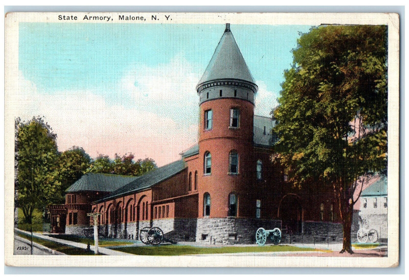 c1920's Cannons, Trees, State Armory Malone New York NY Posted Postcard