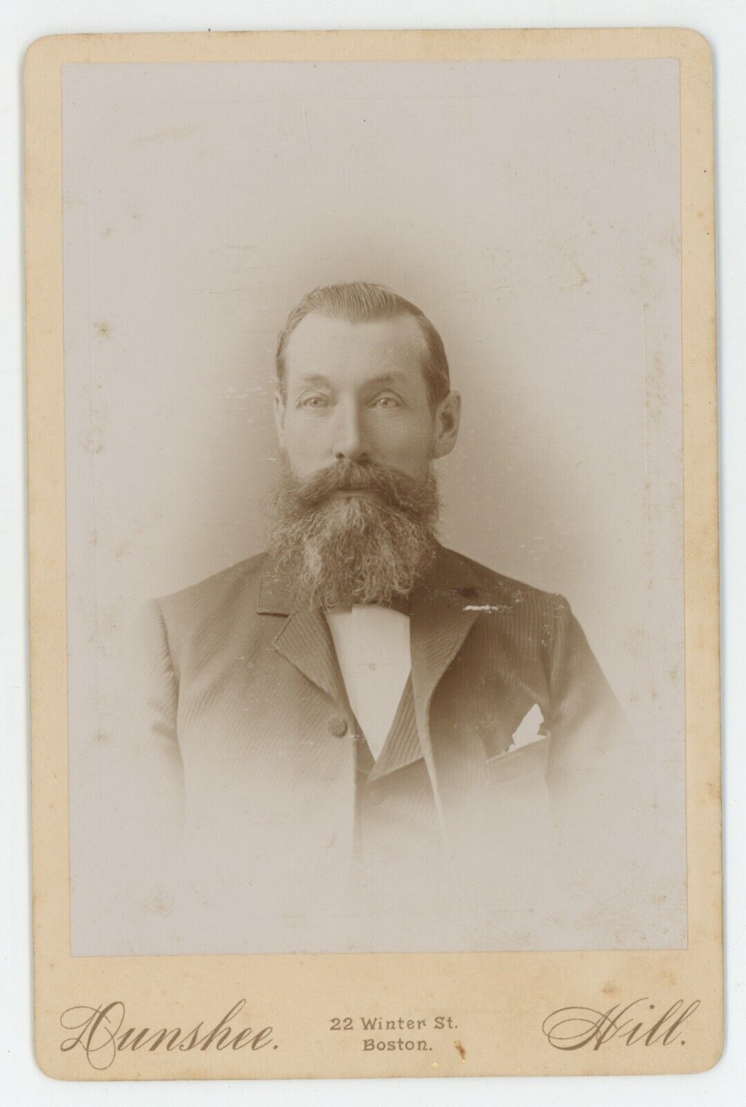 Antique c1880s ID'd Cabinet Card Handsome Man Beard Named Allen Fletcher Boston