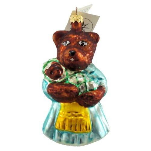 Christopher Radko BEAR BUNDLE Glass Ornament Teddy Mom w Baby 1995 NWT