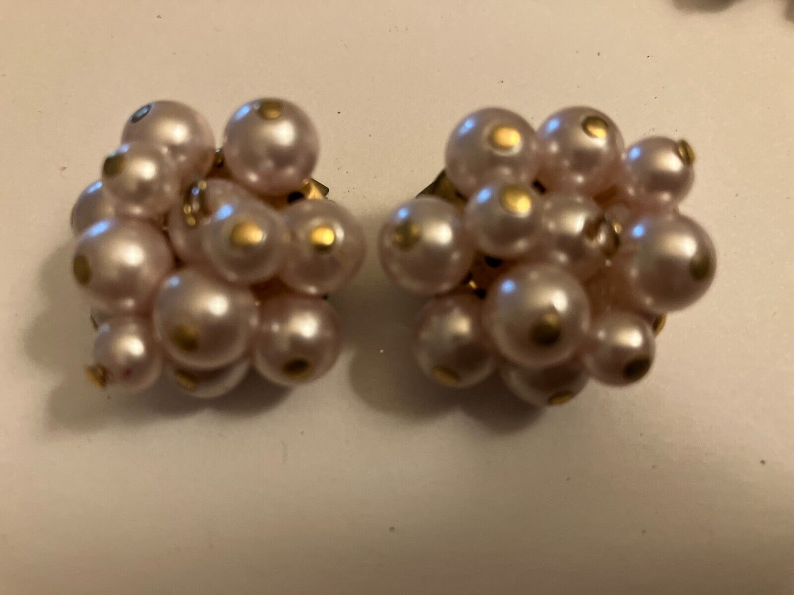vintage estate faux pearl and gold tone cluster clip on earrings