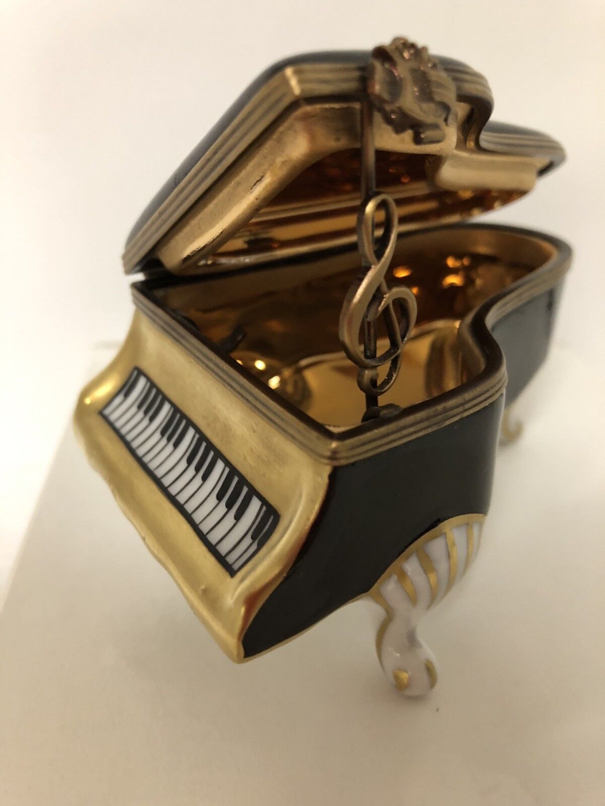 Limoges AF Grand Piano Trinket Box Black w/ very Rare G-clef made in France