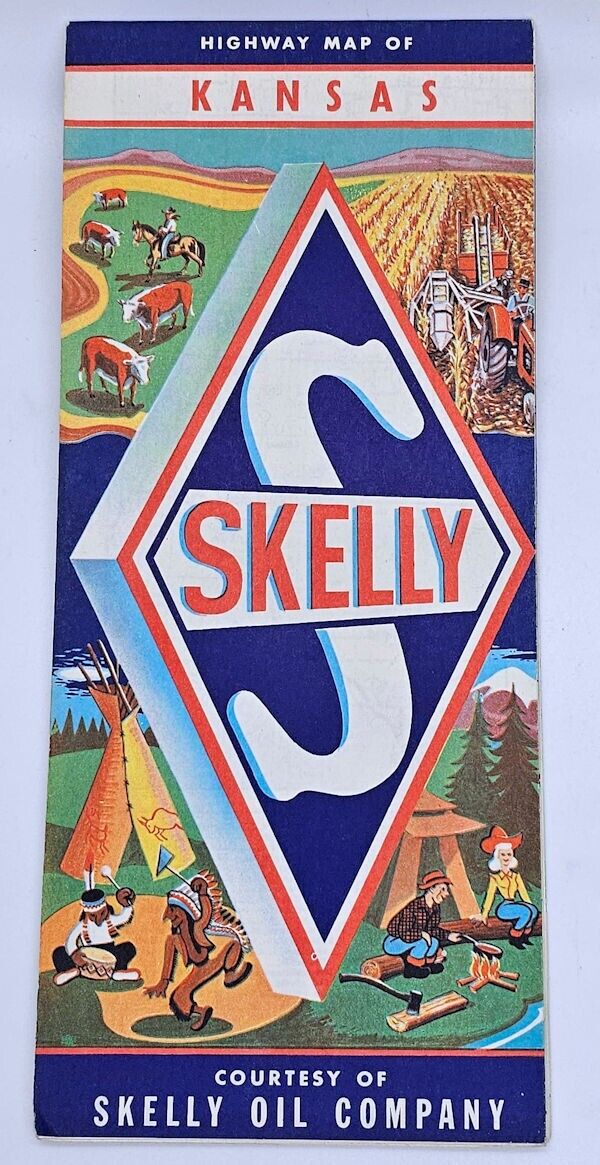 Vintage 1960's  Skelly Oil & Gas Co. Highway Road Map of KANSAS nice condition