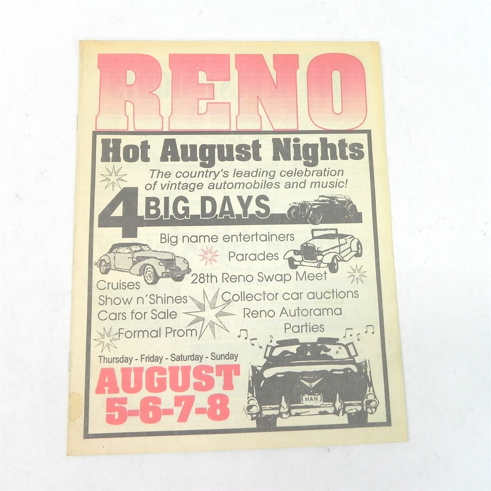 1993 HOT AUGUST NIGHTS RENO NEVADA CAR SHOW AND SWAP MEET OFFICIAL PROGRAM  
