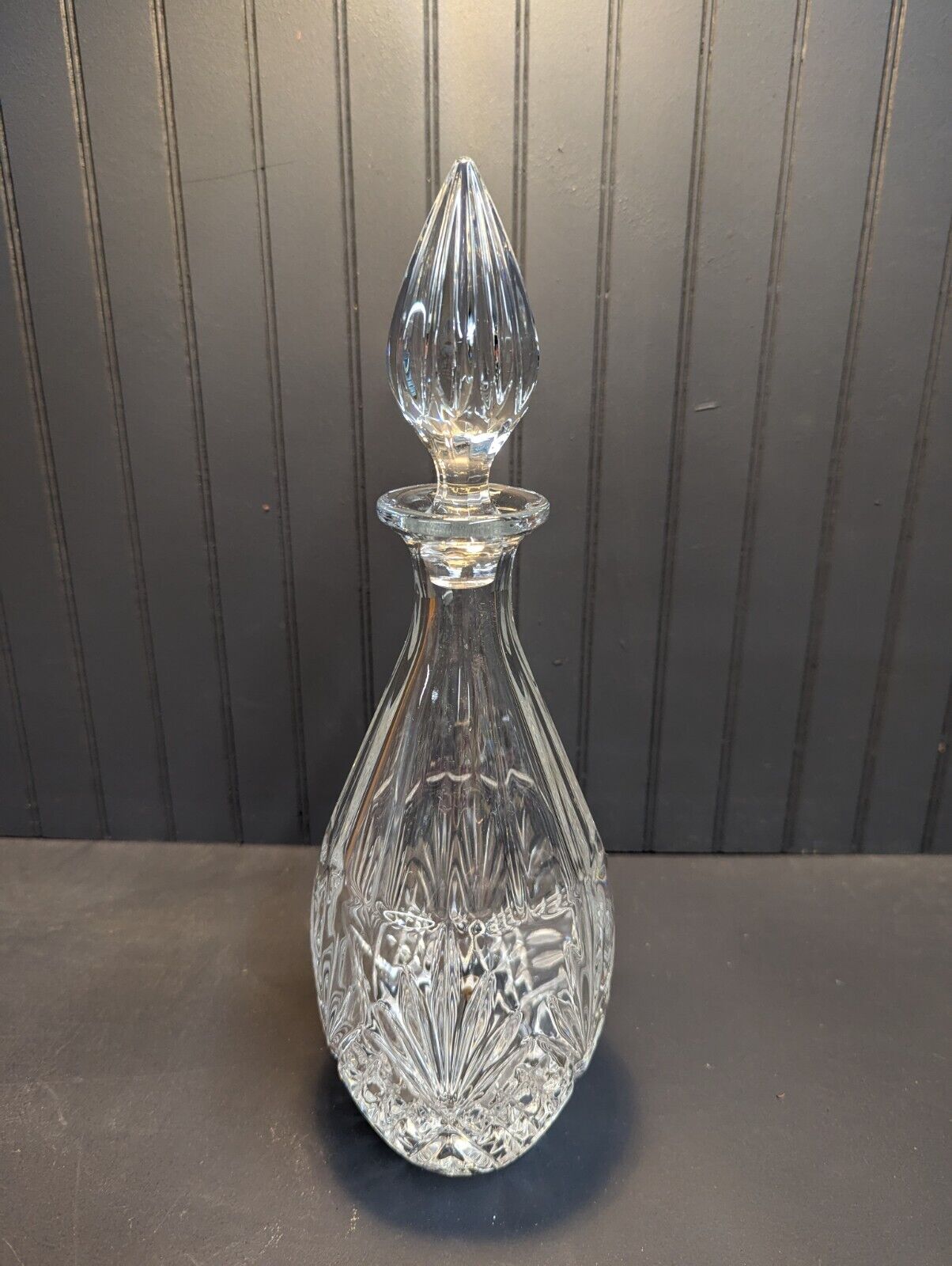 Vintage Crystal 13 inch Faceted Glass Decanter With Stopper