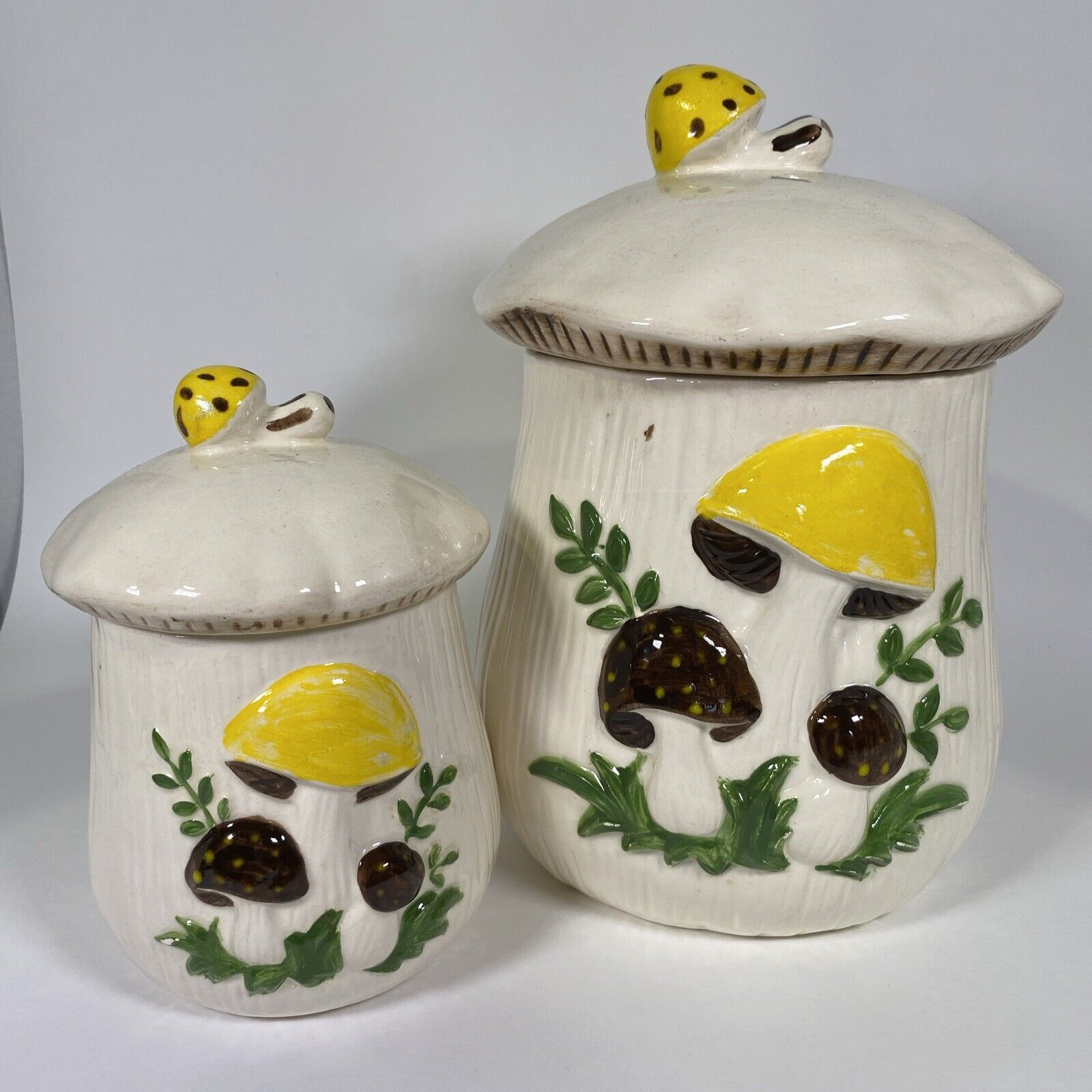 Vintage Mushroom Ceramic Canister 7” and 10” set of 2
