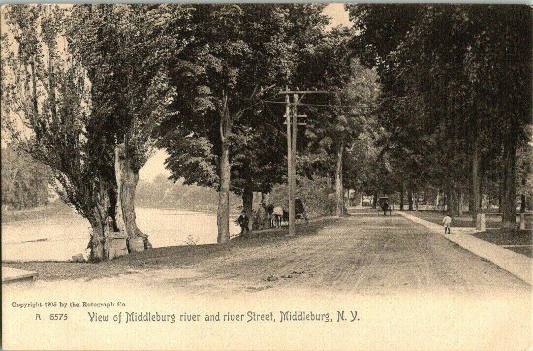 EARLY 1900'S. VIEW OF MIDDLEBURG RIVER & RIVER ST. MIDDLEBURG, NY POSTCARD q4