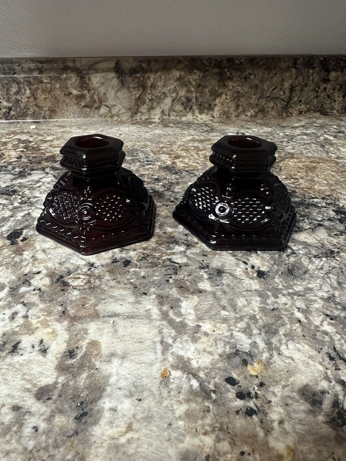 Set of Two (2) Vintage Avon 1876 Cape Cod Ruby Red Candlestick Holders
