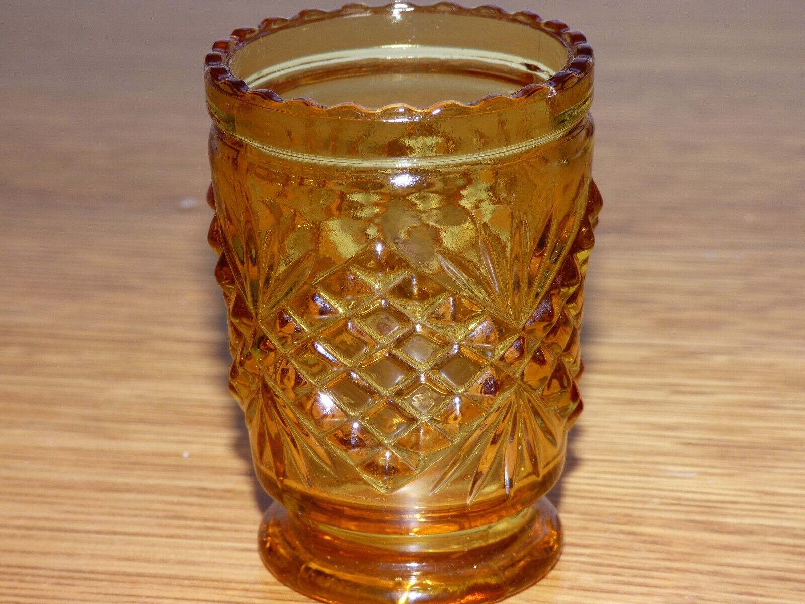 Vintage EAPG Amber Glass Toothpick Match Holder  diamond and fan pattern