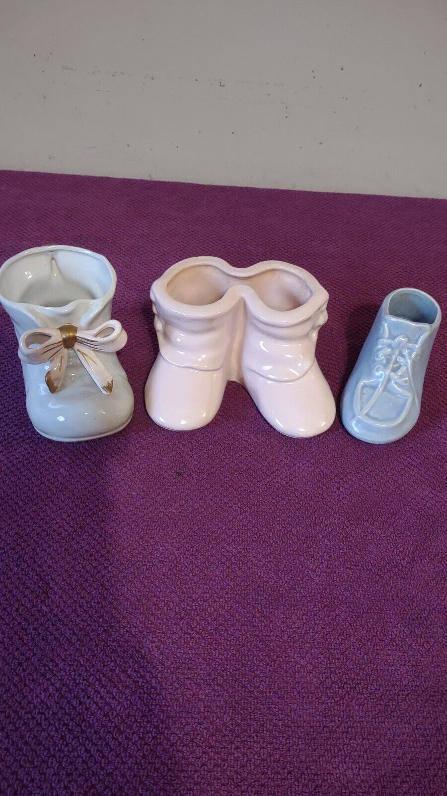 Lot Of 3 Vintage Ceramic Baby Shoe Planters