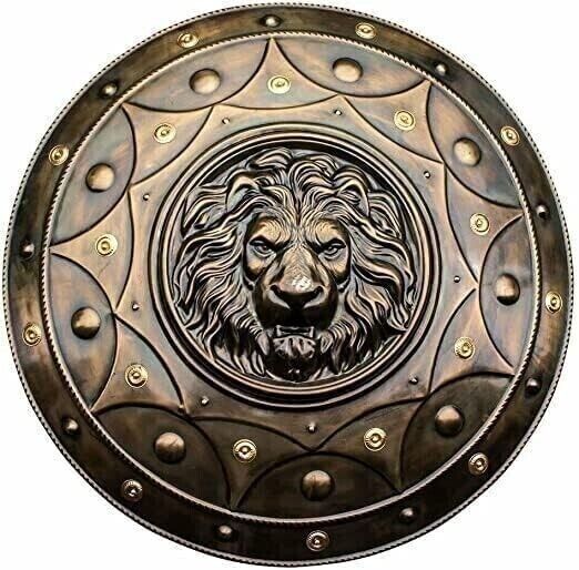 Lion Face Round Shield Medieval Iron Shield Knight Armor Shield Solid Steel Size