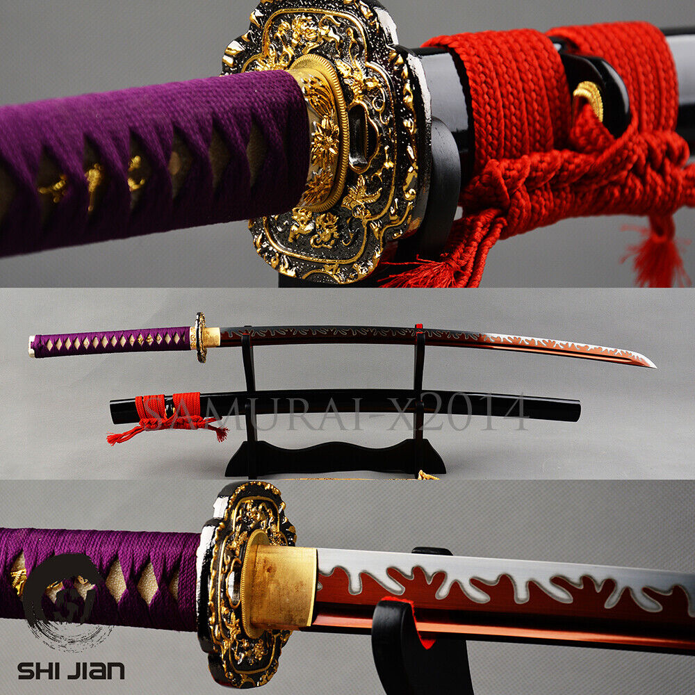 Red Fire Hamon Katana 1095Carbon Steel Japenese Sharp Functional Sword Full-tang