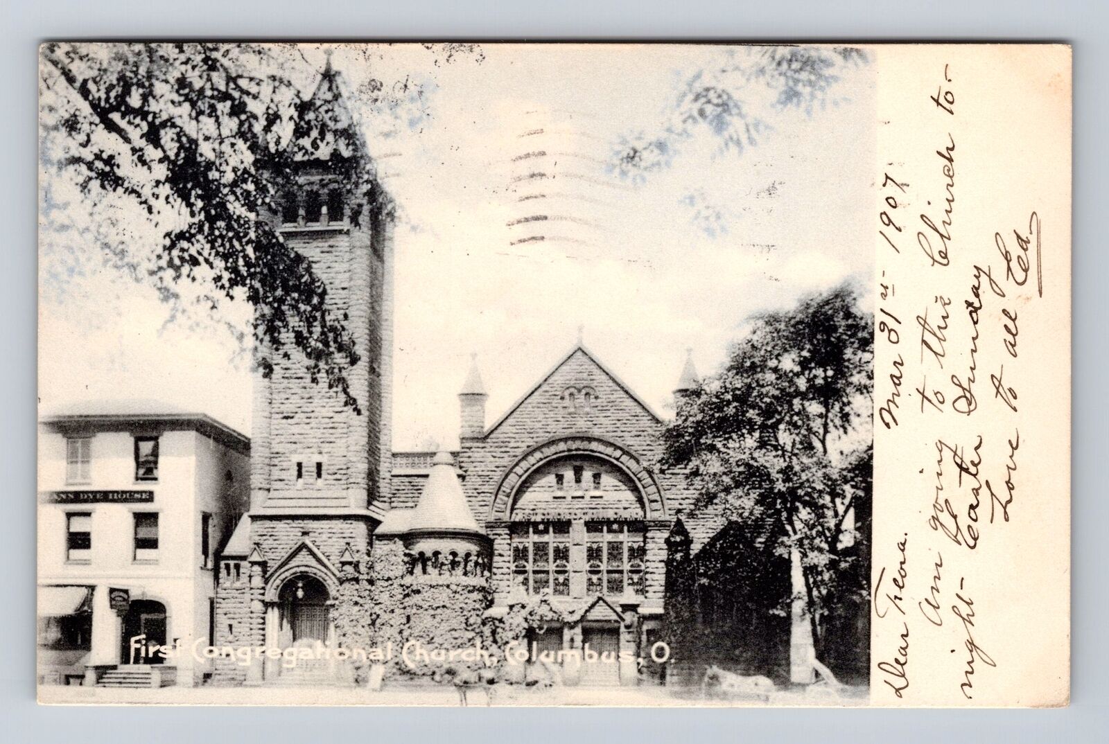 Columbus OH-Ohio, First Congregational Church, Religion, Vintage c1907 Postcard