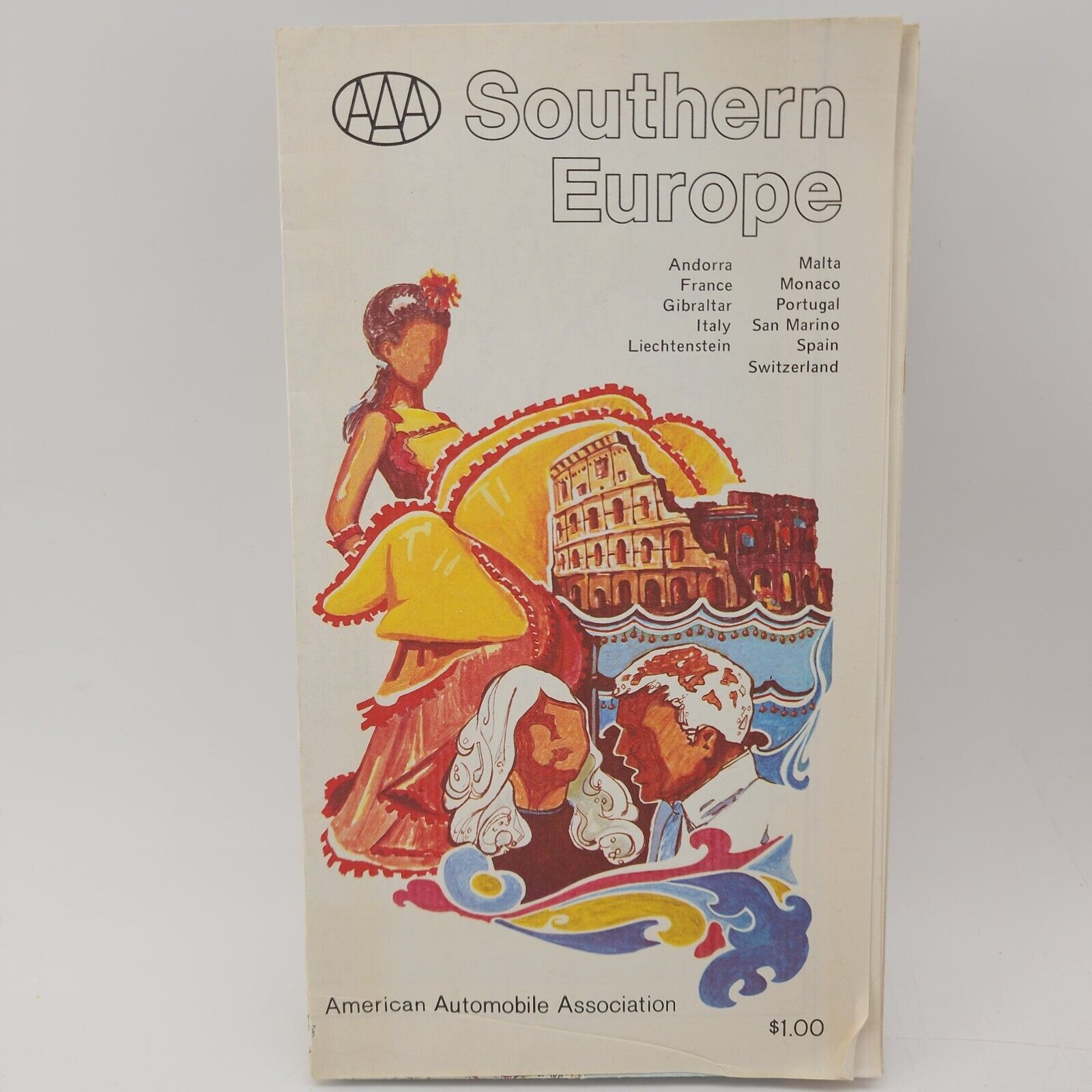 Vintage 1972 AAA Sourthern Europe Travel Map Guide
