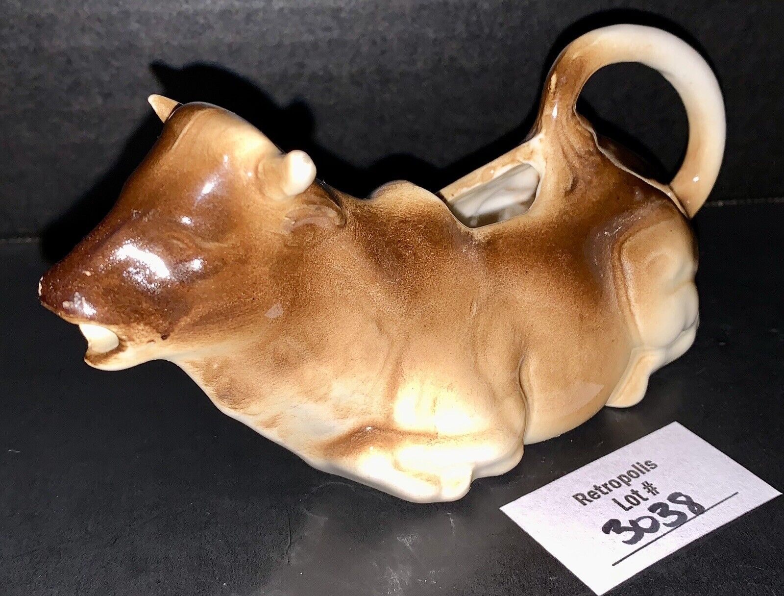 Vintage Czechoslovakia Seated Brown Cow Cream Pitcher Creamer Pottery