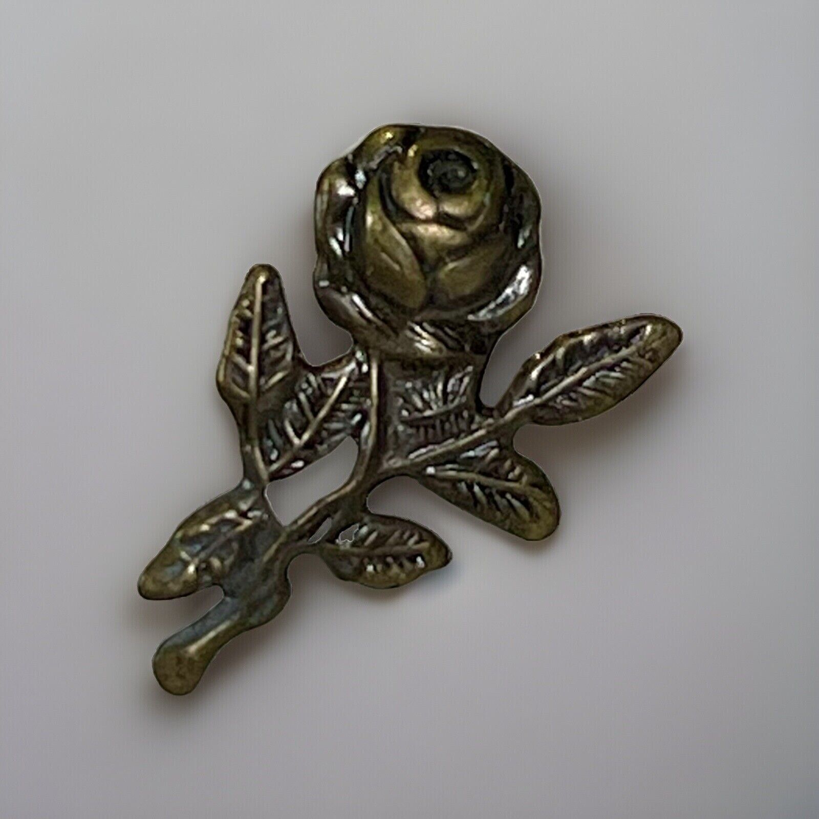 Rose Flower Lapel Pin Tie Tac Small Filigree Brass Gold Tone Metal Vintage 3/4”