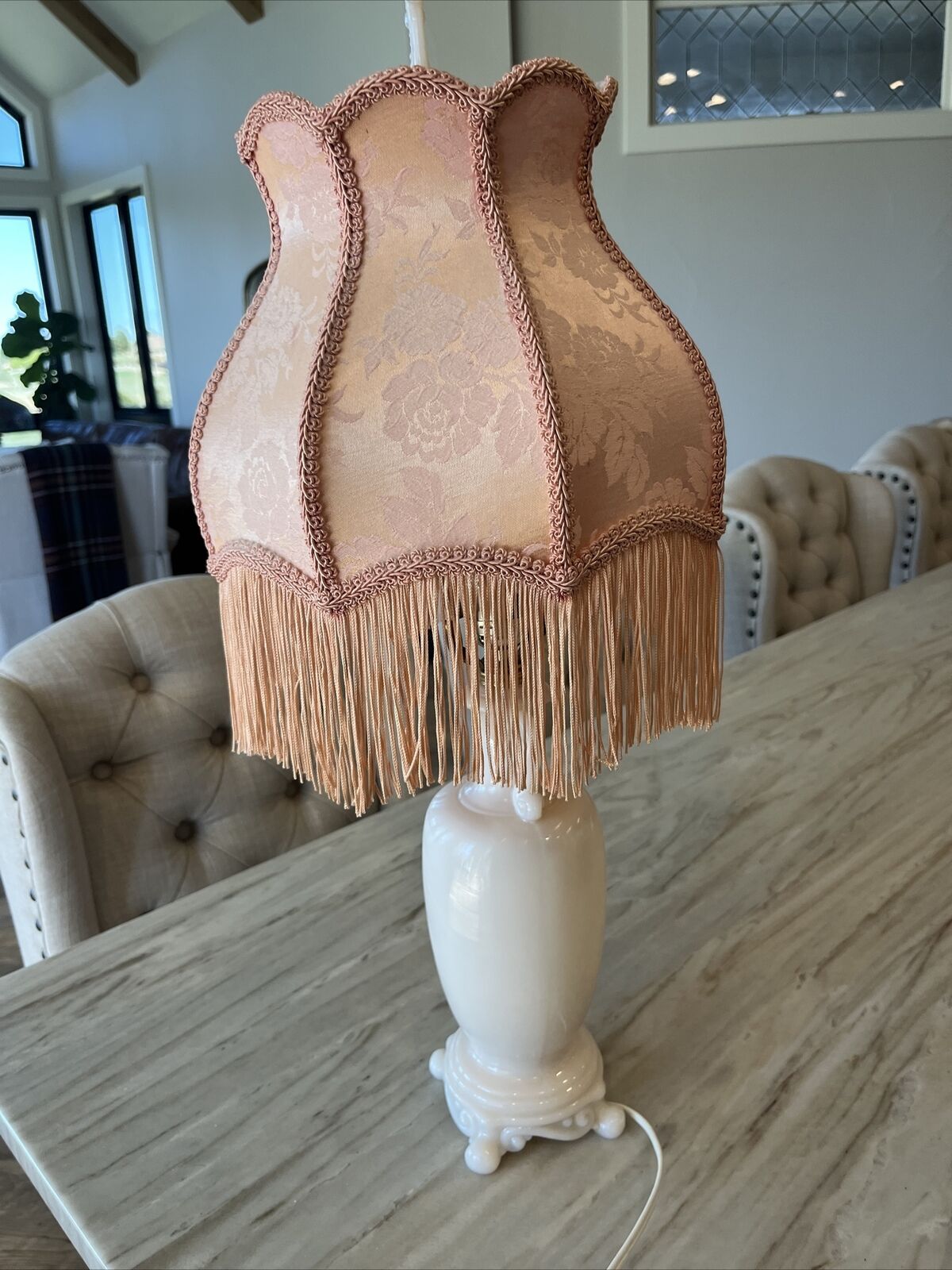 aladdin alacite lamp Footed With Pink Fringe Shade 