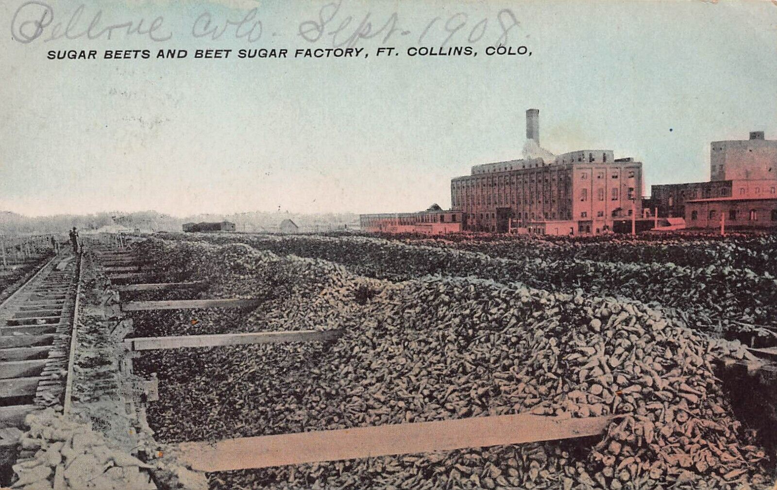 Fort Collins CO Sugar Beet Factory Railroad Bellvue Train Station Postcard O9