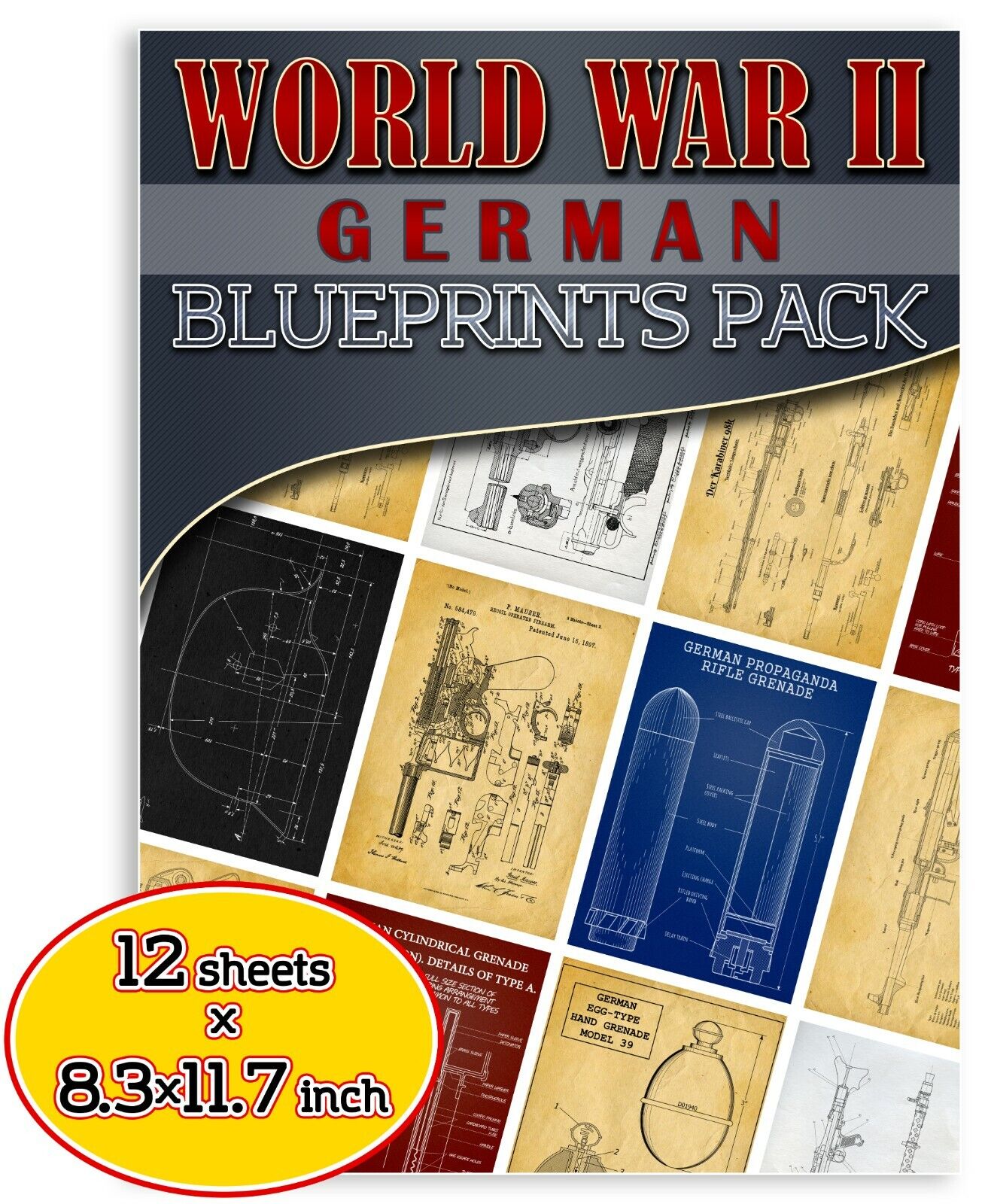 WW2 German Weapons Collection Set - WWII Wehrmacht Militaria Patent Blueprints