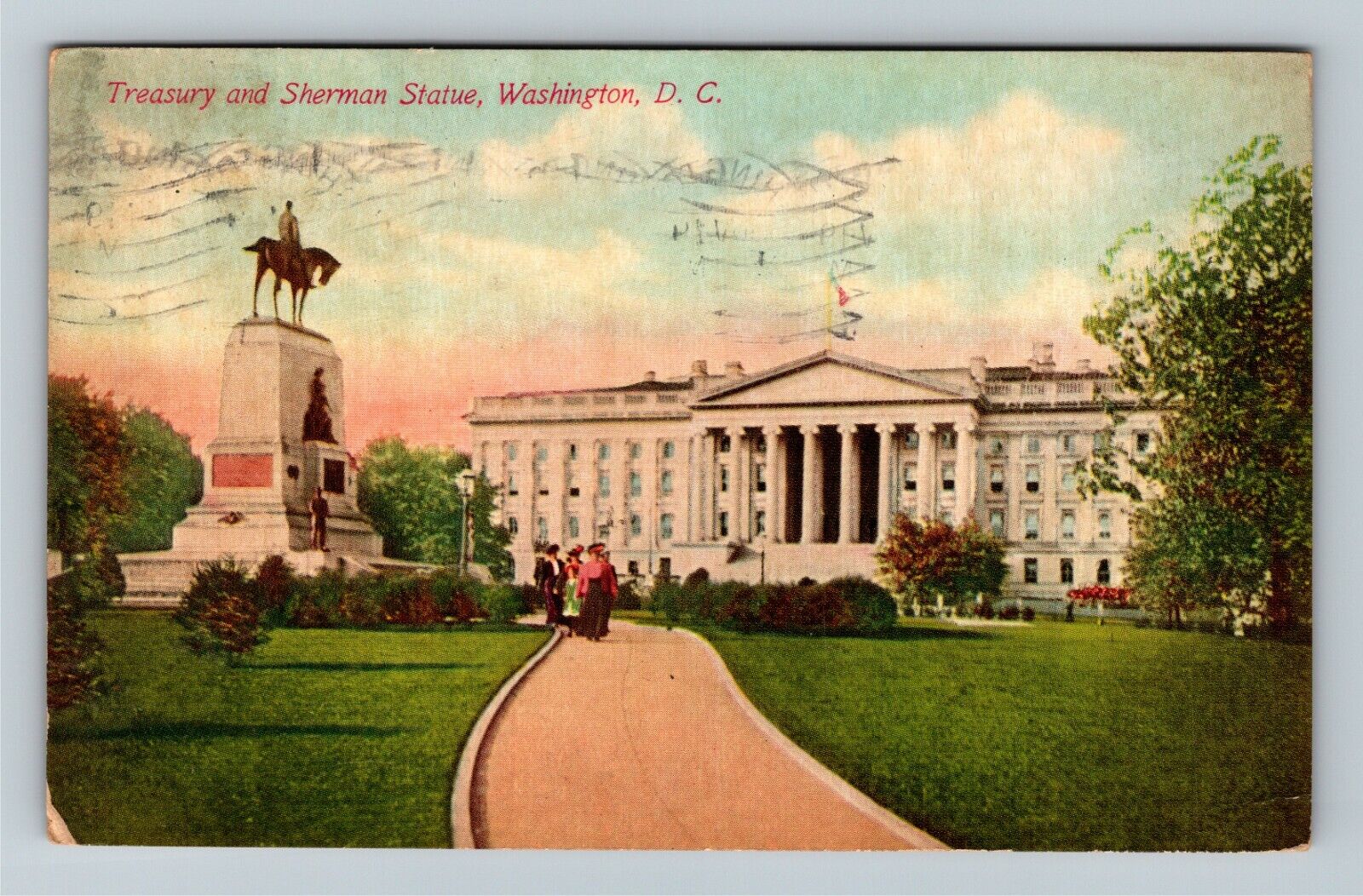 Treasury And Sherman Statue, Washington DC, c1912 Vintage Postcard