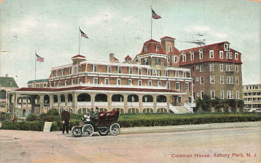 1908 Coleman House Car People Flags Asbury Park NJ P295