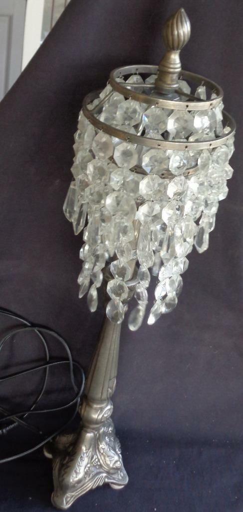 Beautiful Solid Pewter Table Lamp – Ornate Crystal Embellished Top – VGC