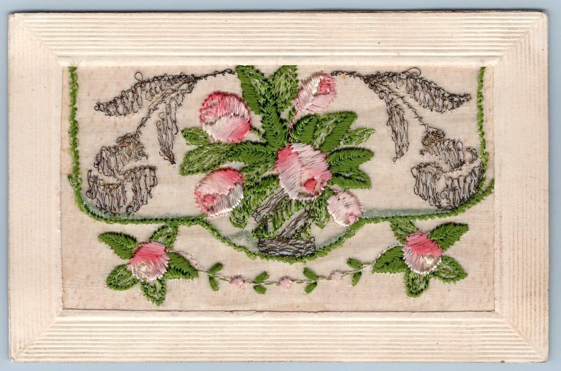 WWI ERA SILK EMBROIDERED ENVELOPE POSTCARD OPENS TO PUT IN A NOTE UNUSUAL