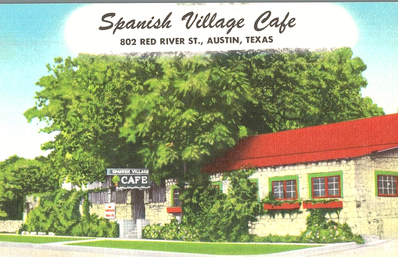 VIntage Postcard-Spanish Village Cafe, Austin TX