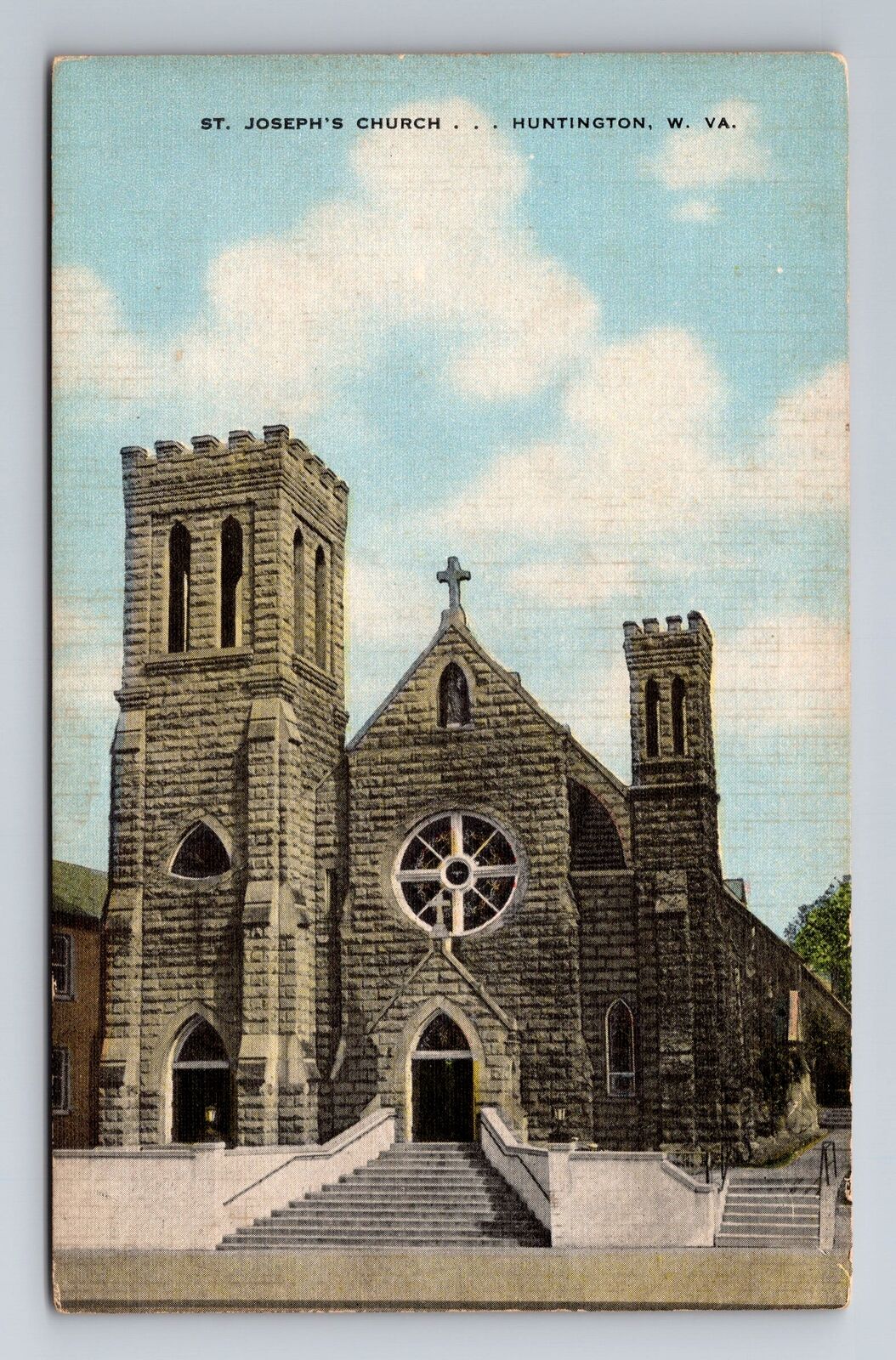 Huntington WV-West Virginia, St Joseph\'s Church, Religion, Vintage Postcard