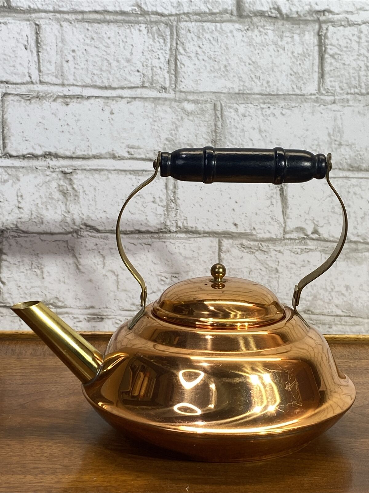 Vintage CG Copper Kettle/Pot Wooden Handle w/Brass Arms/Spout USA