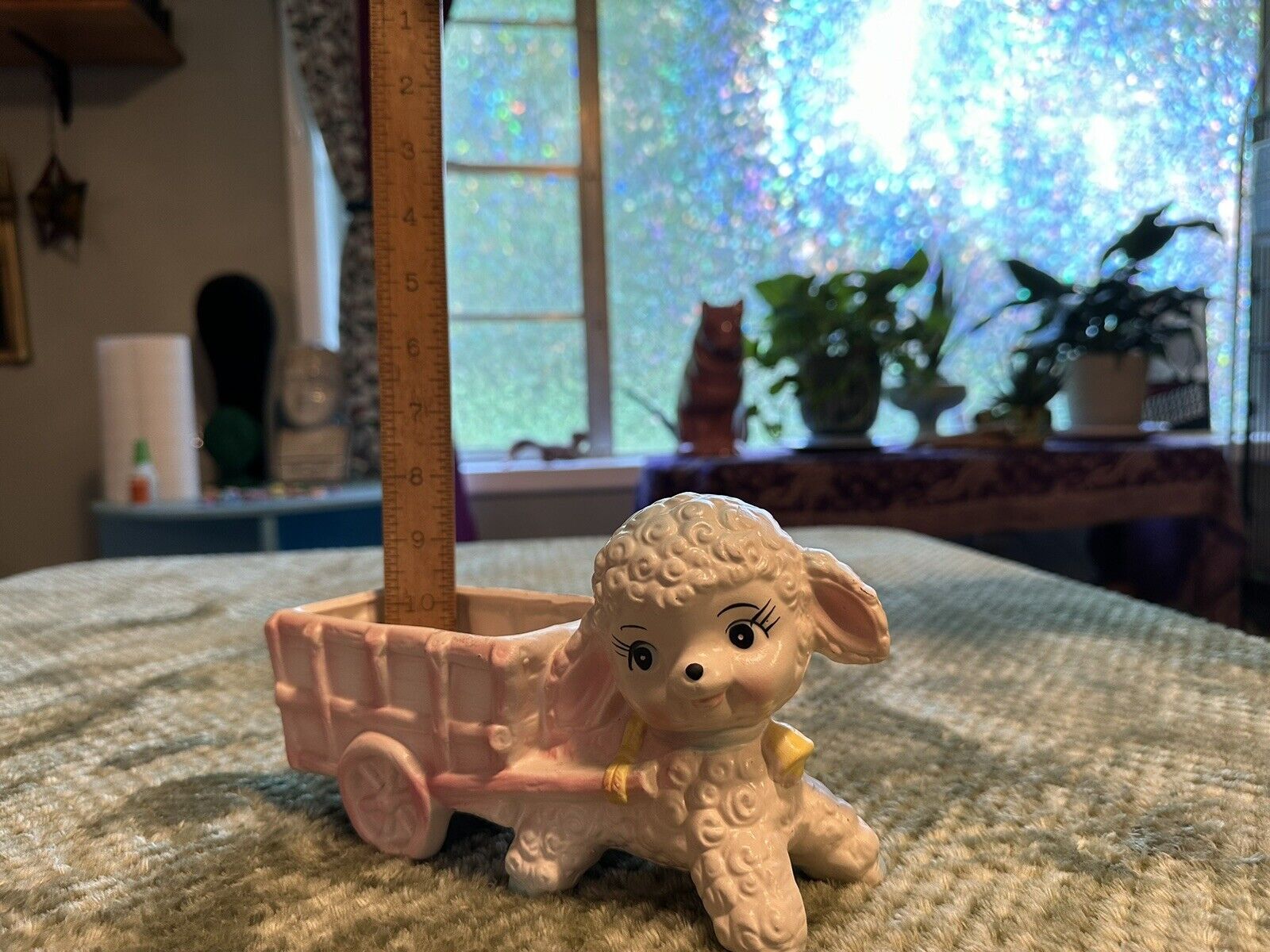 Vintage 50’s Caffco Planter Nursery Anthropomorphic Baby Lamb & Wagon