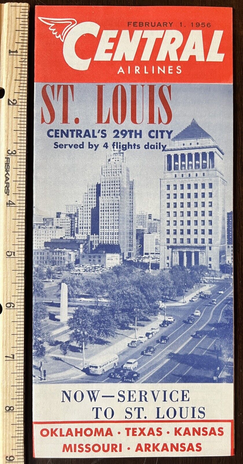 RARE 1956 FLY CENTRAL AIRLINES BROCHURE CENTRAL'S 29TH CITY ST. LOUIS