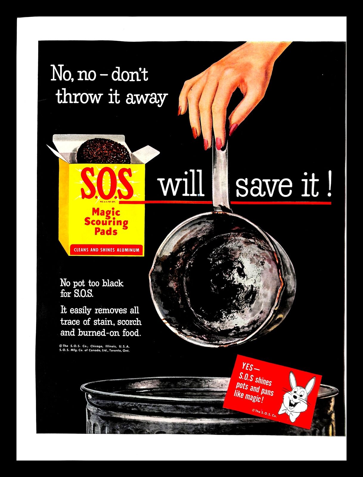 1952 S.O.S Magic Scouring Pads Vintage PRINT AD Dish Washing Kitchen Cleaning 
