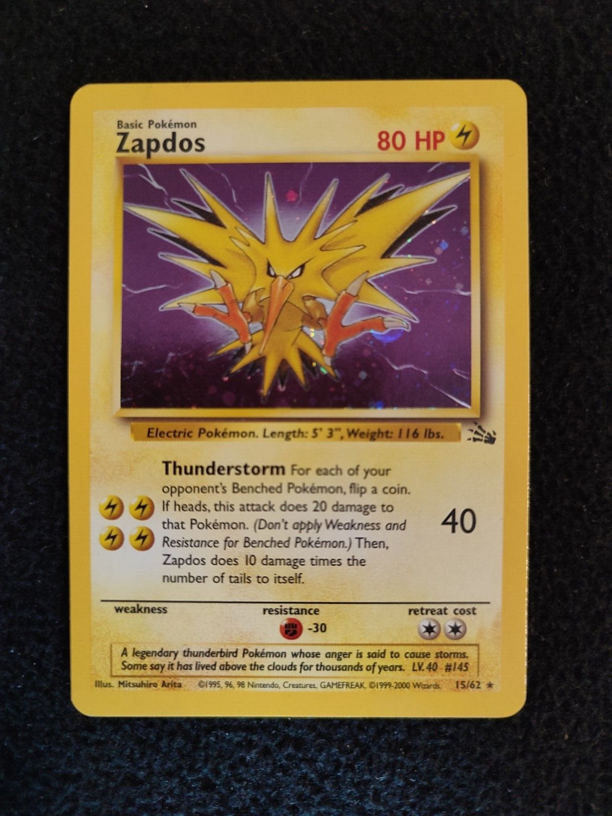 Zapdos 15/62 Fossil Rare Holo Pokemon Card -Shiny