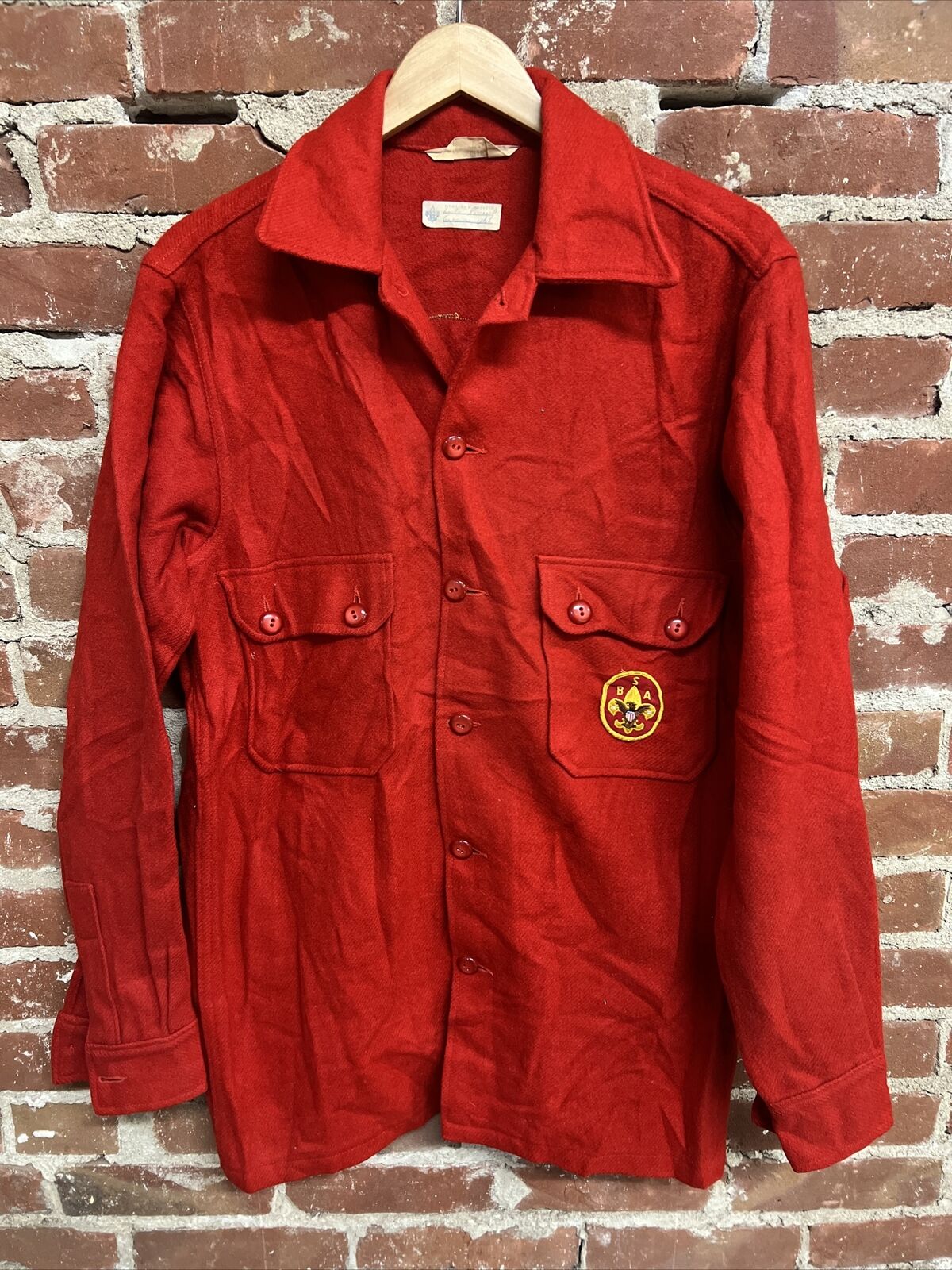 Vintage OFFICAL BOY SCOUTS ADULT Size 40 WOOL RED JACKET WITH Patches T30