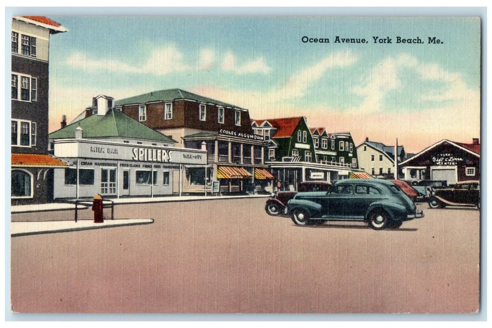 c1940's Ocean Park Shops And Cars York Beach Maine ME Unposted Vintage Postcard