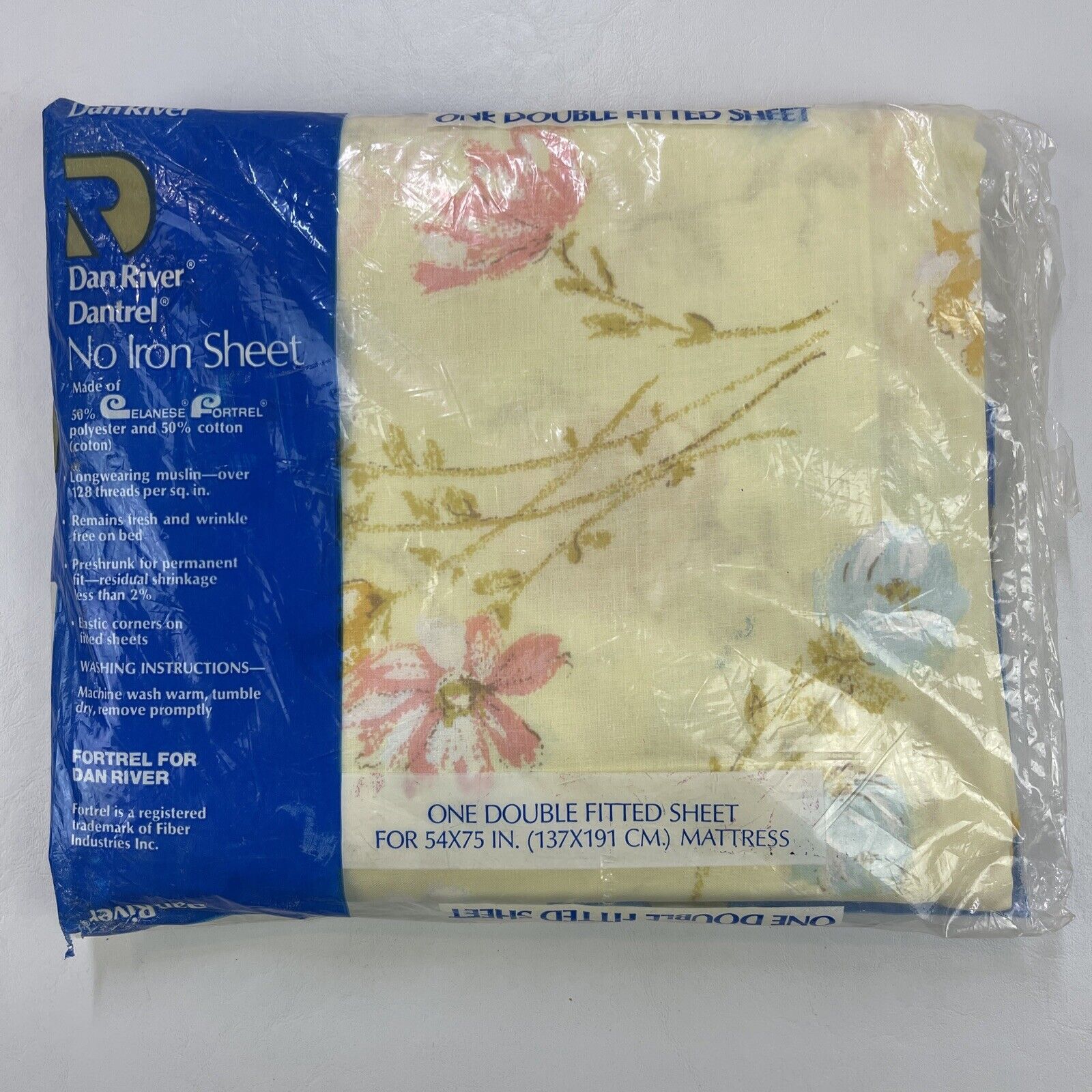 Vintage Dan River Floral Double Fitted Sheet No Iron 50/50 Fits 54x75 Yellow New