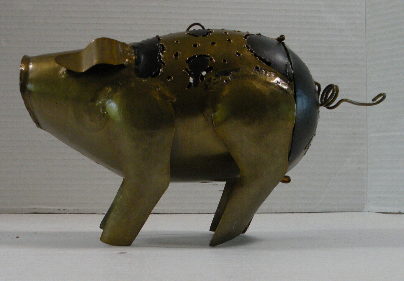 Pig Metal Sculpture Antique Bronze & Black 9 inch x 6 inch Candle Holder Inside