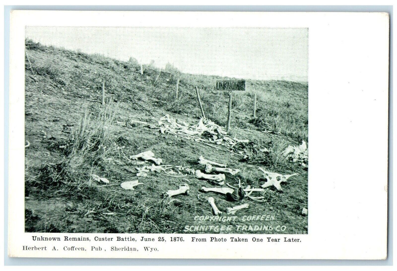 c1910\'s Unknown Remains Custer Battle Taken One Year Later Sheridan WY Postcard