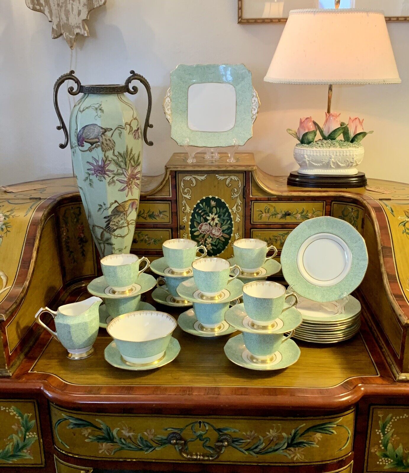 Vtg. - Plant Tuscan Fine Bone China - Green England Tea Set - 35 Pieces