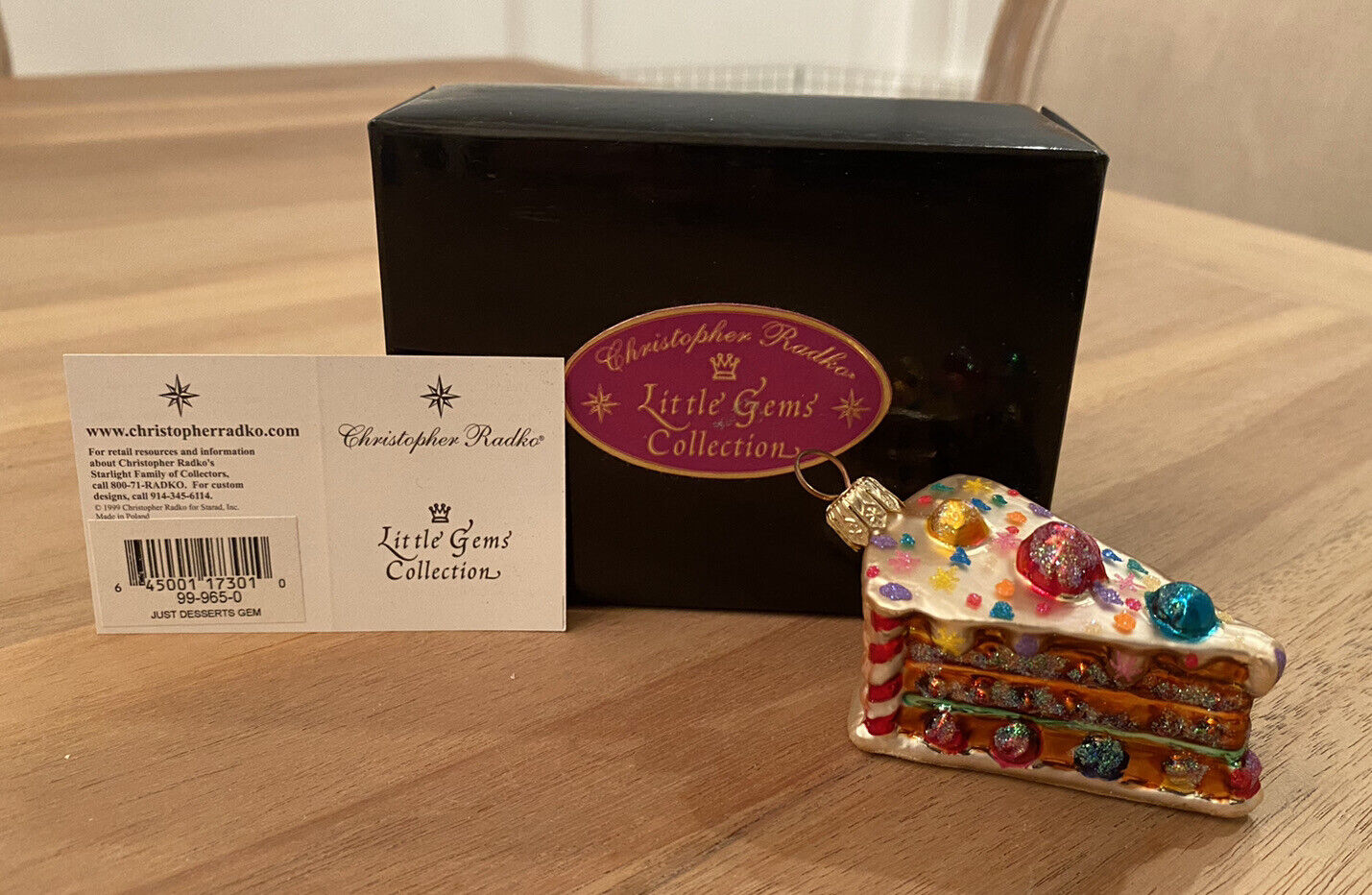 Christopher Radko - Just Desserts Gem - 1999 Christmas Cake Ornament - Box & Tag
